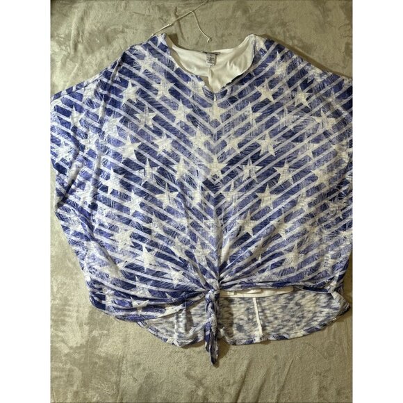 Women’s Catherine’s Blouse Tie Up Blue White Stars Plus 5X - Picture 3 of 9
